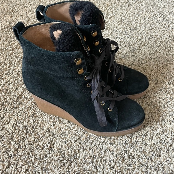 UGG Black Kiernan Suede Wedged Booties Size 9.5 - Picture 3 of 6